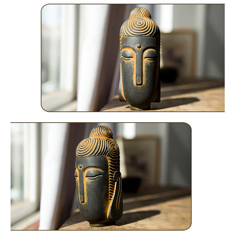 Buddha Stones Occhi Chiusi Buddha in Meditazione Statua in Resina Ruggine Polvere di Ferro Decorazione per la Casa