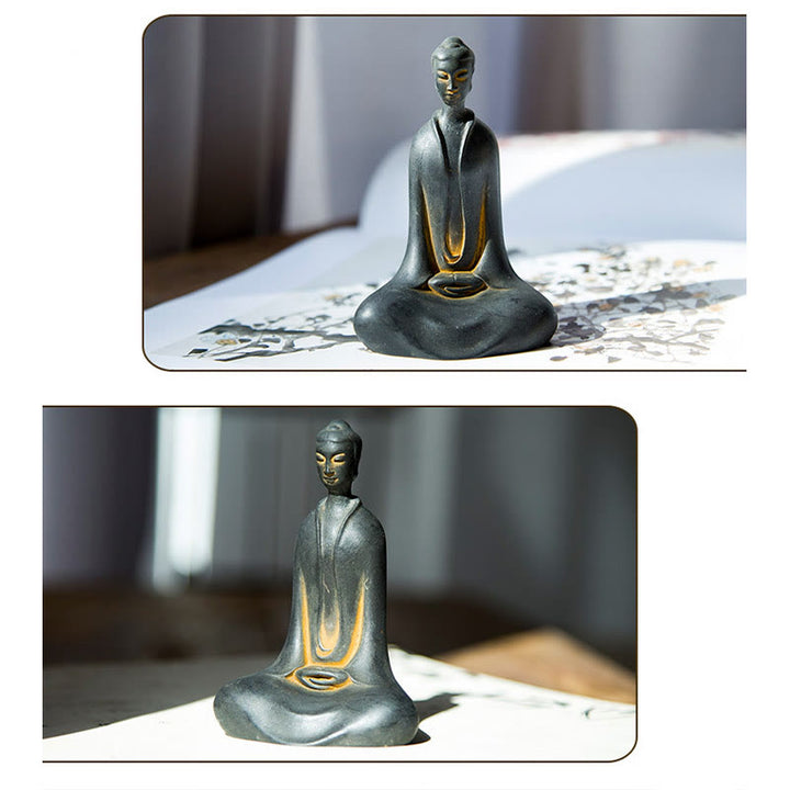 Buddha Stones Fatto a Mano Buddha Sakyamuni Polvere di Ferro Ruggine Statua in Resina Decorazione per la Casa