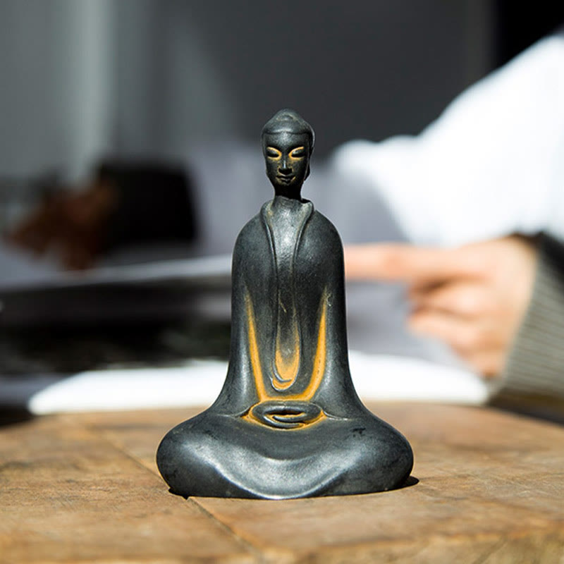 Buddha Stones Fatto a Mano Buddha Sakyamuni Polvere di Ferro Ruggine Statua in Resina Decorazione per la Casa