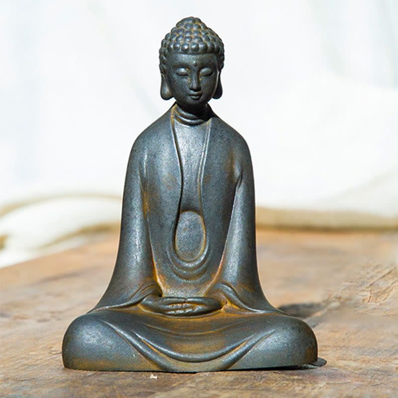 Buddha Stones Meditazione fatta a mano Buddha Sakyamuni Polvere di ferro Ruggine Statua in resina Decorazione