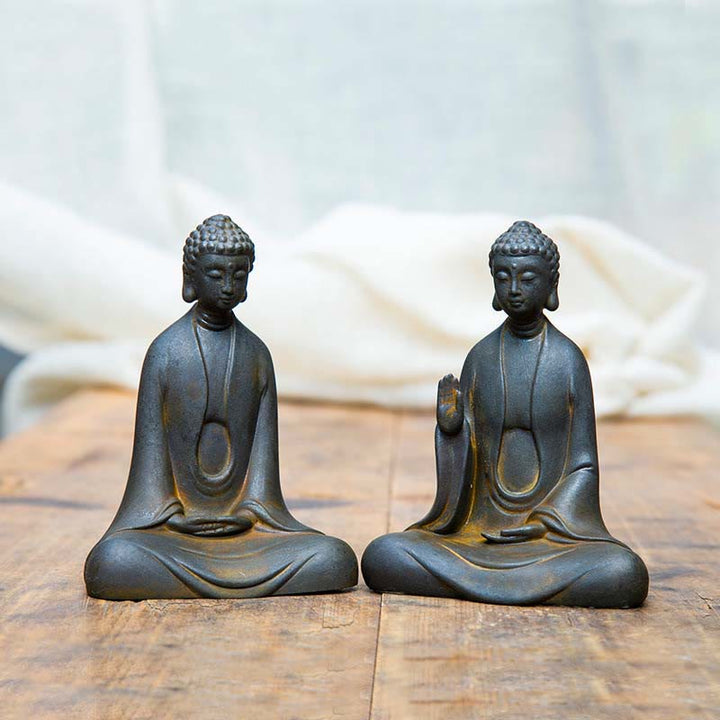 Buddha Stones Meditazione fatta a mano Buddha Sakyamuni Polvere di ferro Ruggine Statua in resina Decorazione