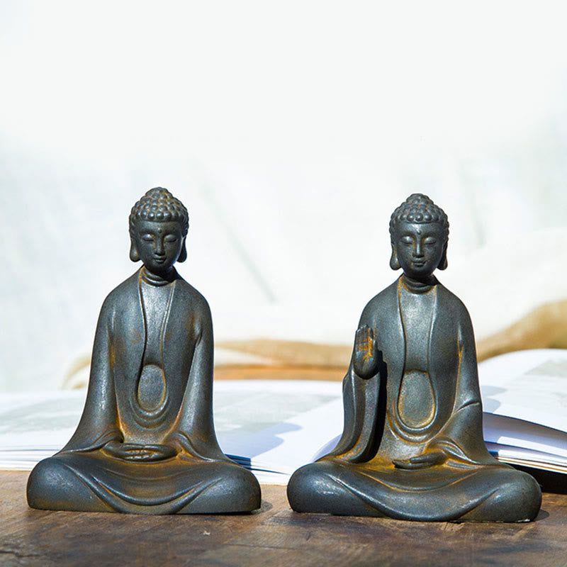 Buddha Stones Meditazione fatta a mano Buddha Sakyamuni Polvere di ferro Ruggine Statua in resina Decorazione