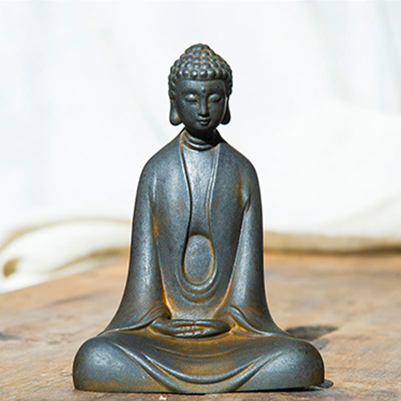 Buddha Stones Meditazione fatta a mano Buddha Sakyamuni Polvere di ferro Ruggine Statua in resina Decorazione