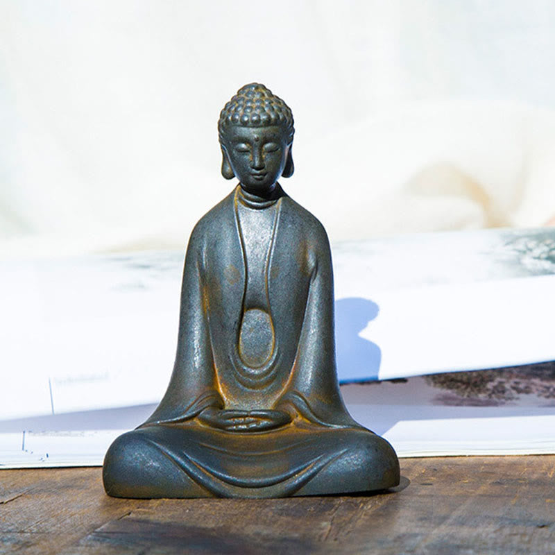 Buddha Stones Meditazione fatta a mano Buddha Sakyamuni Polvere di ferro Ruggine Statua in resina Decorazione