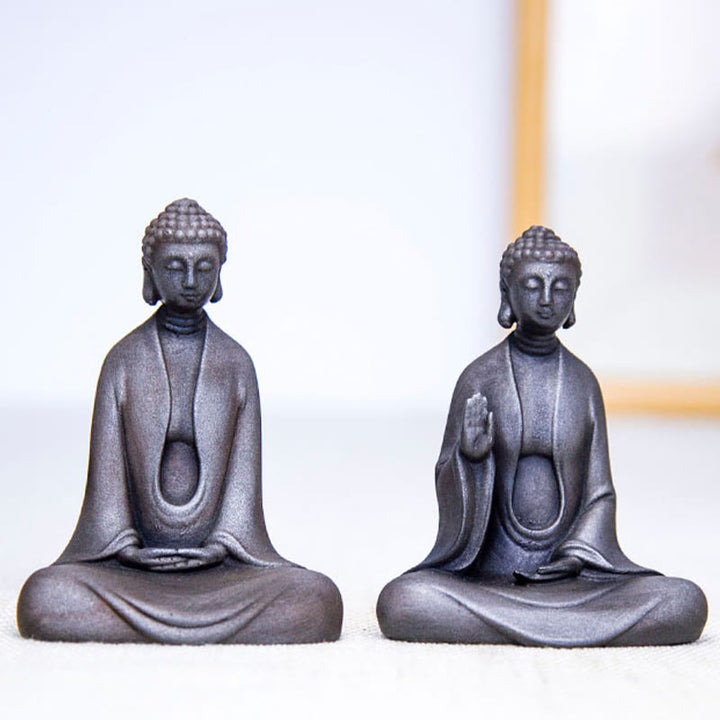 Buddha Stones Meditazione fatta a mano Buddha Sakyamuni Polvere di ferro Ruggine Statua in resina Decorazione