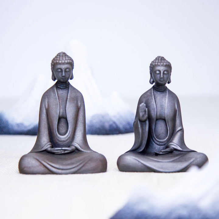 Buddha Stones Meditazione fatta a mano Buddha Sakyamuni Polvere di ferro Ruggine Statua in resina Decorazione