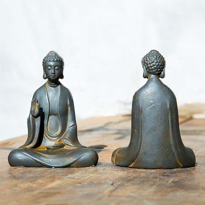 Buddha Stones Meditazione fatta a mano Buddha Sakyamuni Polvere di ferro Ruggine Statua in resina Decorazione
