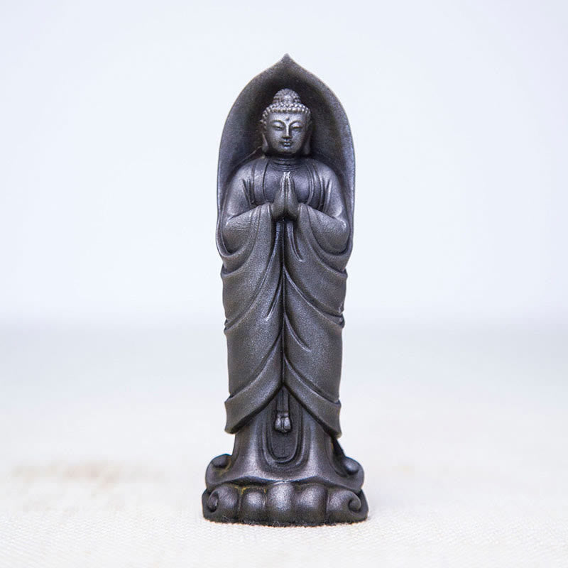 Decorazione della statua in resina colata di polvere di ferro Sakyamuni Buddha Namaste fatta a mano Buddha Stones - Buddha lucidato 14,5*5*3,4 cm - image 12