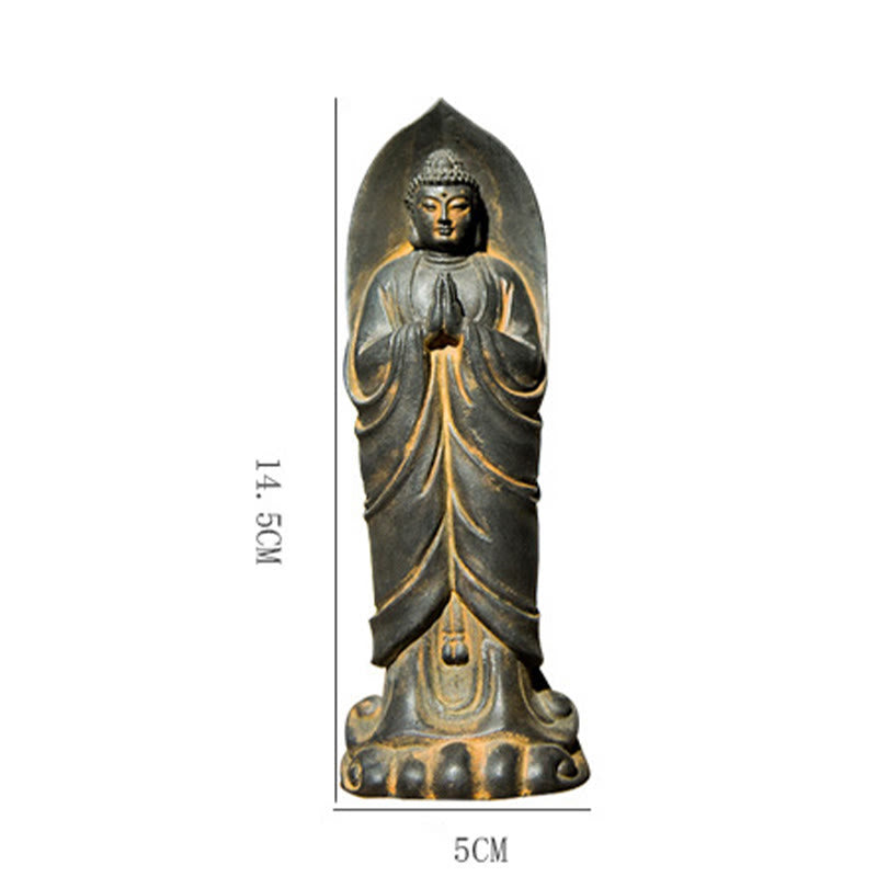 Decorazione della statua in resina colata di polvere di ferro Sakyamuni Buddha Namaste fatta a mano Buddha Stones