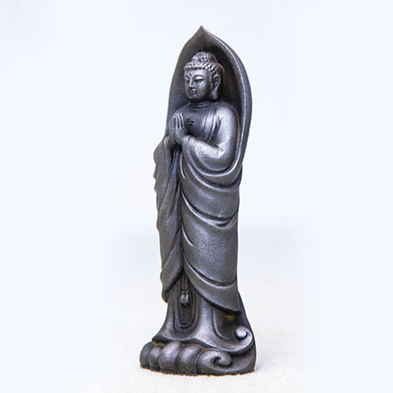 Decorazione della statua in resina colata di polvere di ferro Sakyamuni Buddha Namaste fatta a mano Buddha Stones