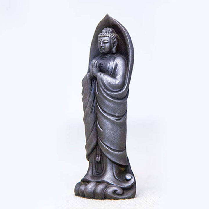 Decorazione della statua in resina colata di polvere di ferro Sakyamuni Buddha Namaste fatta a mano Buddha Stones