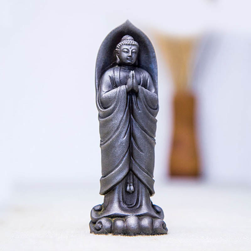 Decorazione della statua in resina colata di polvere di ferro Sakyamuni Buddha Namaste fatta a mano Buddha Stones