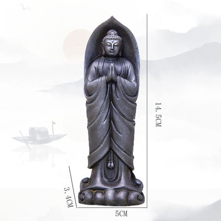 Decorazione della statua in resina colata di polvere di ferro Sakyamuni Buddha Namaste fatta a mano Buddha Stones