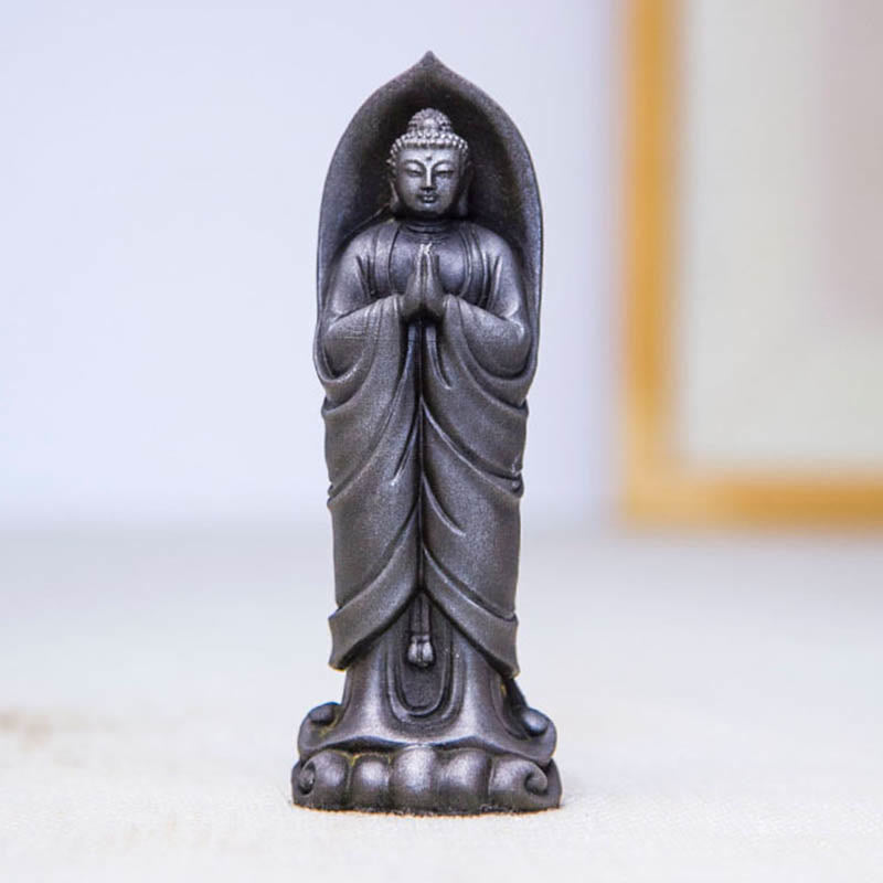 Decorazione della statua in resina colata di polvere di ferro Sakyamuni Buddha Namaste fatta a mano Buddha Stones