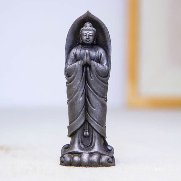 Decorazione della statua in resina colata di polvere di ferro Sakyamuni Buddha Namaste fatta a mano Buddha Stones