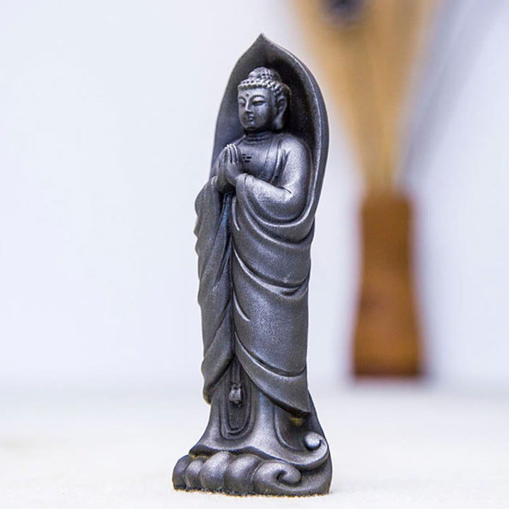 Decorazione della statua in resina colata di polvere di ferro Sakyamuni Buddha Namaste fatta a mano Buddha Stones