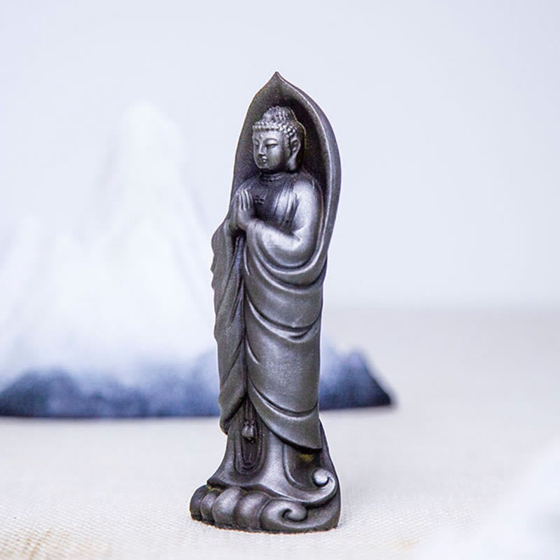 Decorazione della statua in resina colata di polvere di ferro Sakyamuni Buddha Namaste fatta a mano Buddha Stones