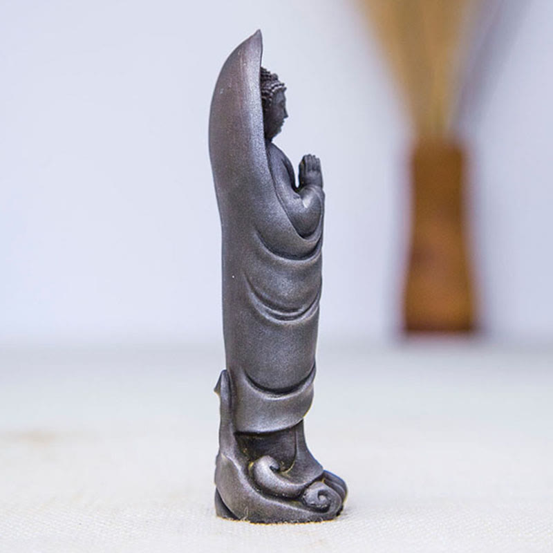 Decorazione della statua in resina colata di polvere di ferro Sakyamuni Buddha Namaste fatta a mano Buddha Stones