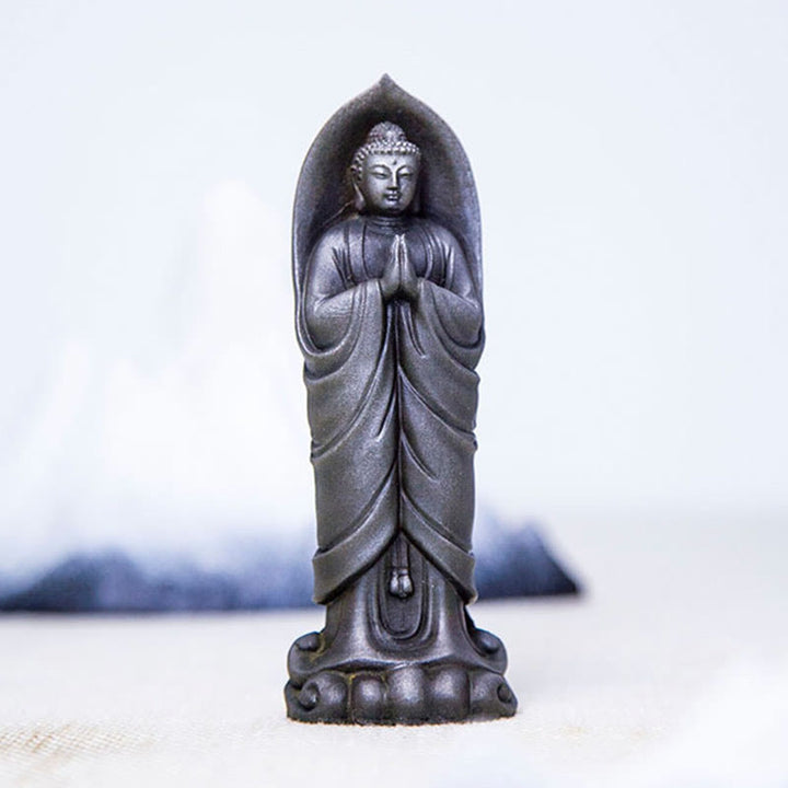 Decorazione della statua in resina colata di polvere di ferro Sakyamuni Buddha Namaste fatta a mano Buddha Stones
