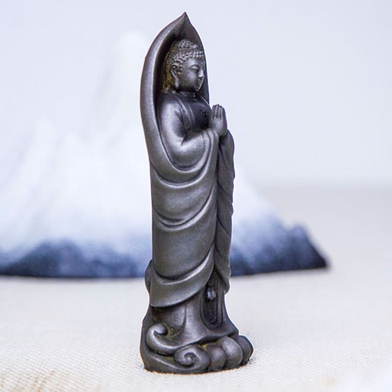 Decorazione della statua in resina colata di polvere di ferro Sakyamuni Buddha Namaste fatta a mano Buddha Stones