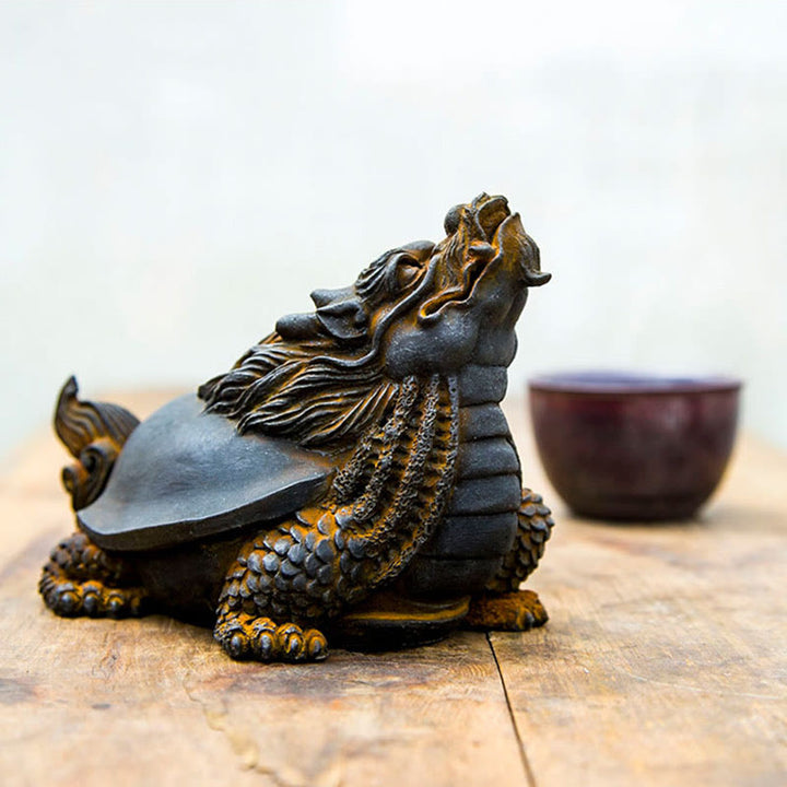 Buddha Stones fatte a mano Drago tartaruga Polvere di ferro Ruggine Statua in resina Decorazione per la casa