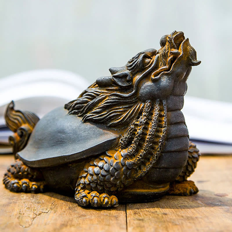 Buddha Stones fatte a mano Drago tartaruga Polvere di ferro Ruggine Statua in resina Decorazione per la casa