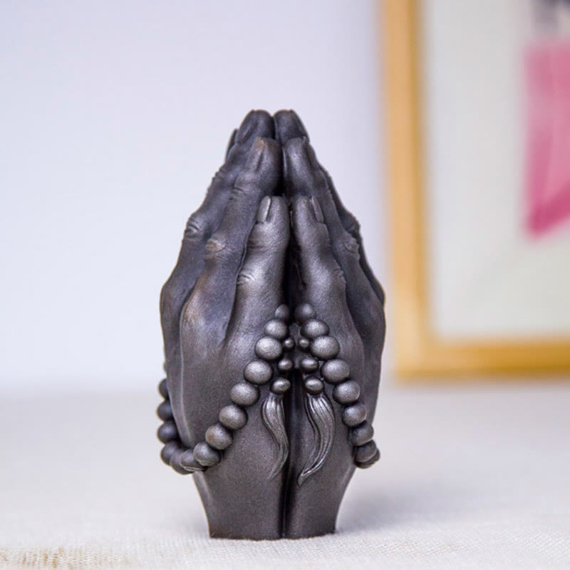 Buddha Stones fatte a mano Buddha mano Namaste polvere di ferro ruggine statua in resina decorazione