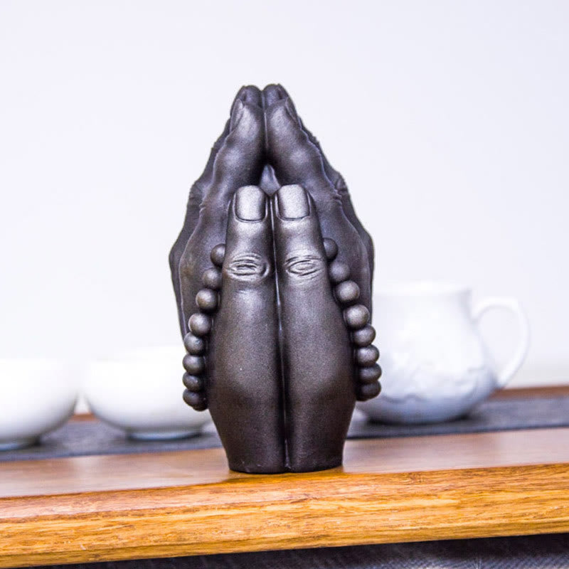 Buddha Stones fatte a mano Buddha mano Namaste polvere di ferro ruggine statua in resina decorazione