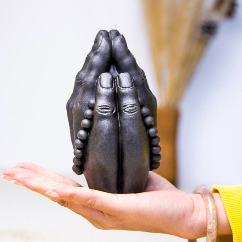 Buddha Stones fatte a mano Buddha mano Namaste polvere di ferro ruggine statua in resina decorazione