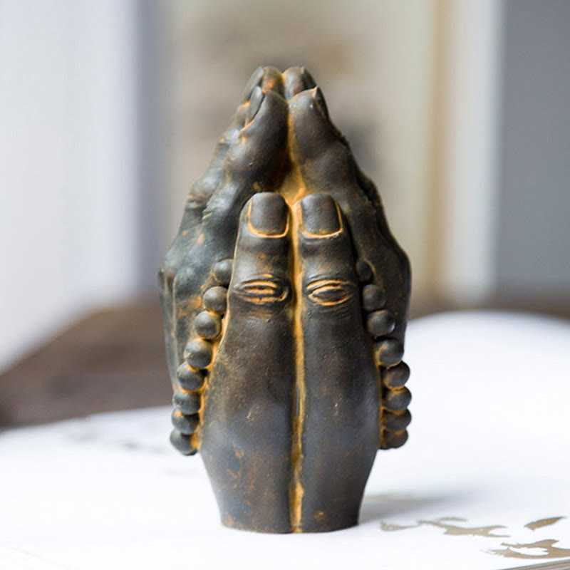 Buddha Stones fatte a mano Buddha mano Namaste polvere di ferro ruggine statua in resina decorazione