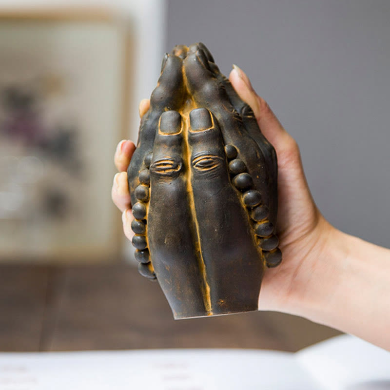 Buddha Stones fatte a mano Buddha mano Namaste polvere di ferro ruggine statua in resina decorazione