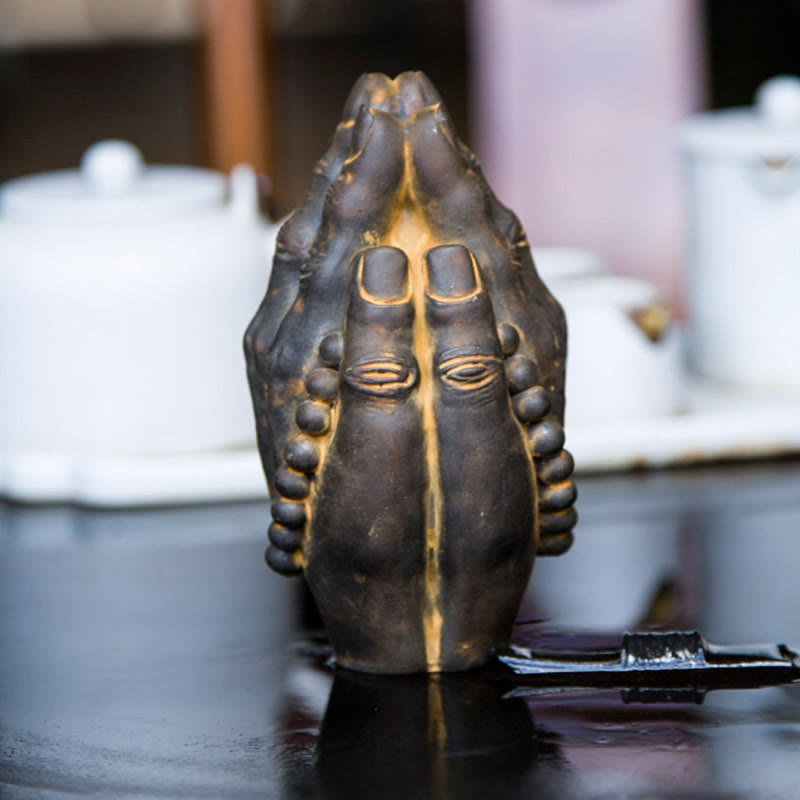 Buddha Stones fatte a mano Buddha mano Namaste polvere di ferro ruggine statua in resina decorazione