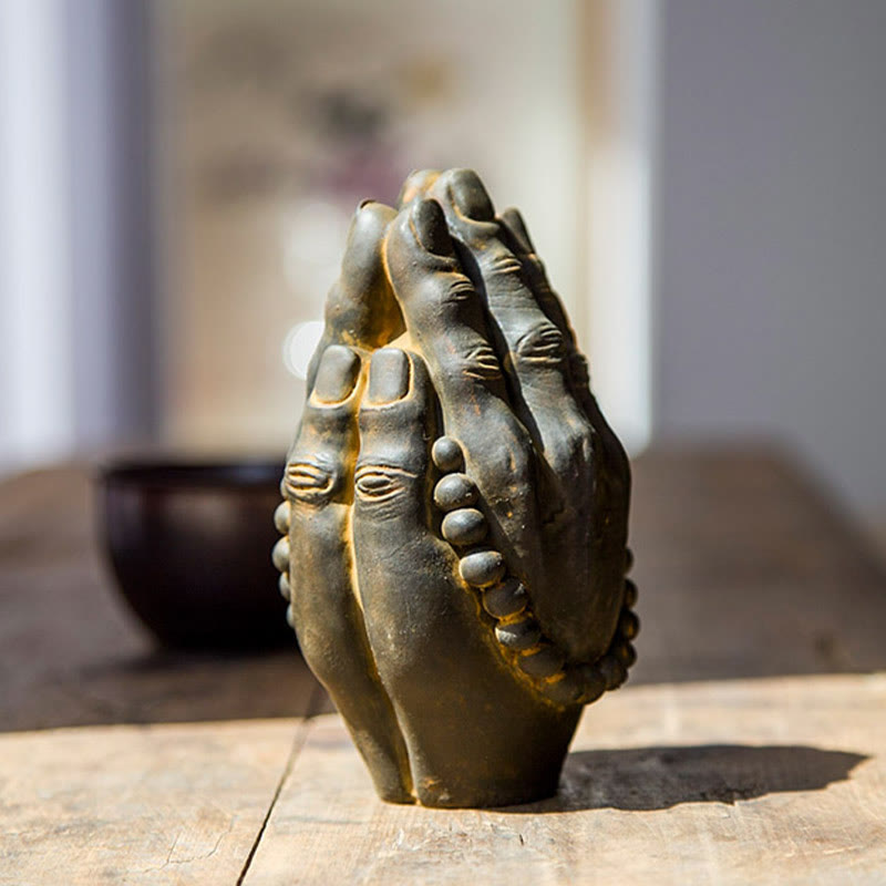 Buddha Stones fatte a mano Buddha mano Namaste polvere di ferro ruggine statua in resina decorazione