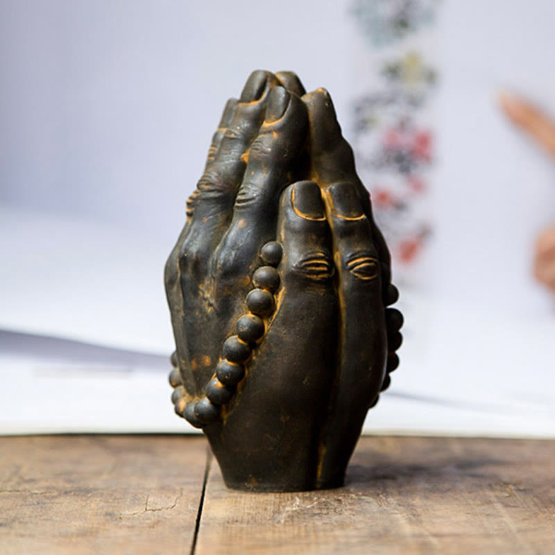 Buddha Stones fatte a mano Buddha mano Namaste polvere di ferro ruggine statua in resina decorazione