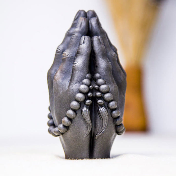 Buddha Stones fatte a mano Buddha mano Namaste polvere di ferro ruggine statua in resina decorazione