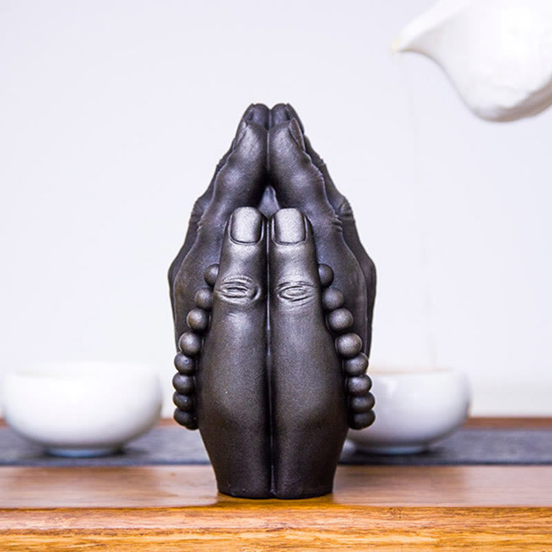 Buddha Stones fatte a mano Buddha mano Namaste polvere di ferro ruggine statua in resina decorazione
