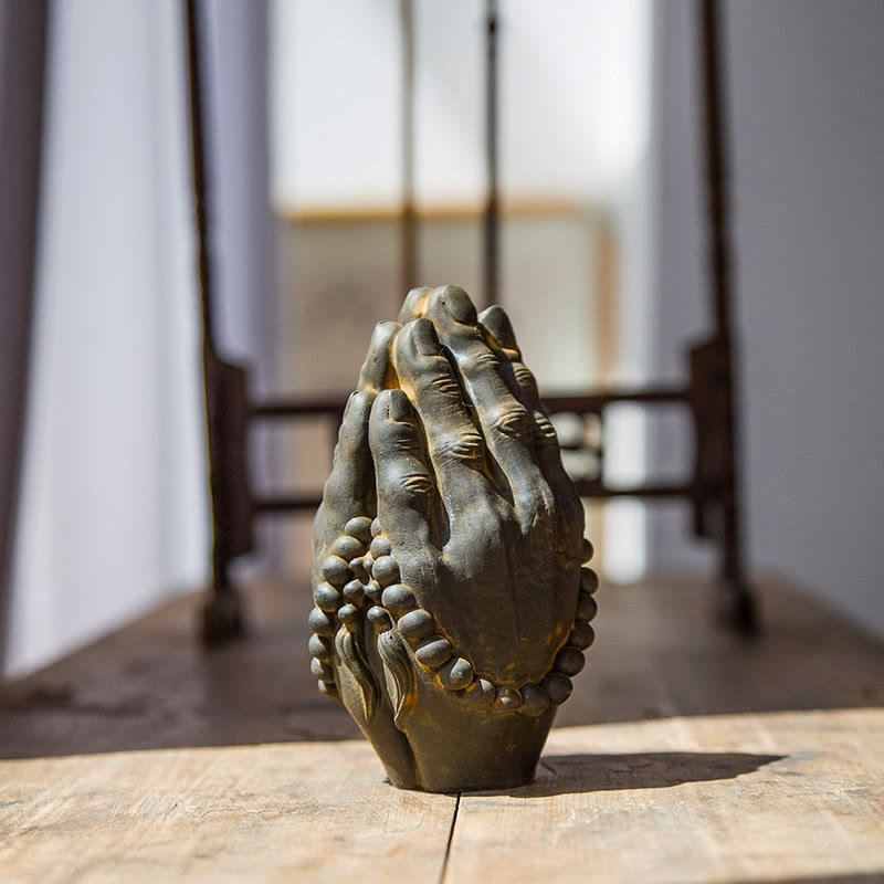 Buddha Stones fatte a mano Buddha mano Namaste polvere di ferro ruggine statua in resina decorazione