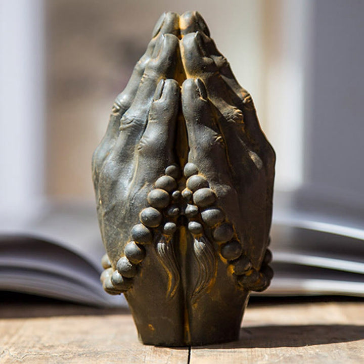 Buddha Stones fatte a mano Buddha mano Namaste polvere di ferro ruggine statua in resina decorazione