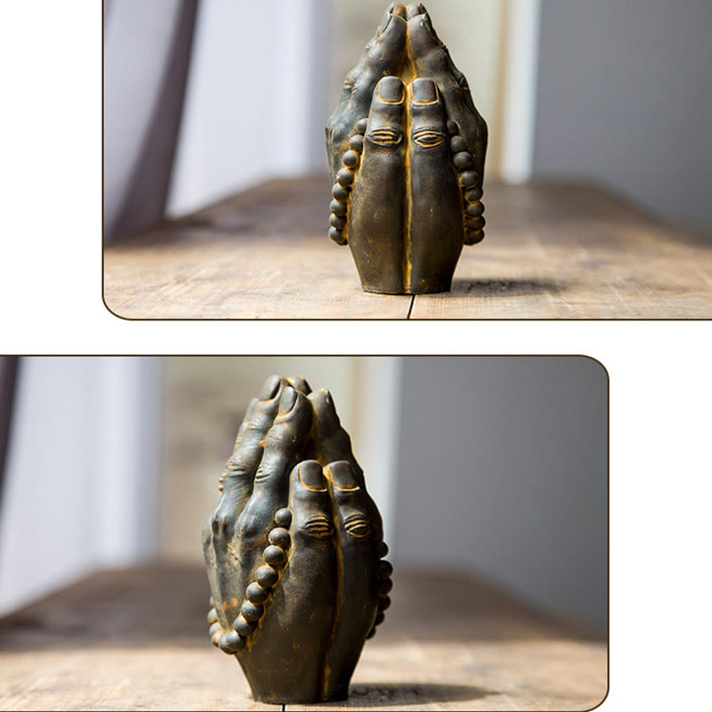 Buddha Stones fatte a mano Buddha mano Namaste polvere di ferro ruggine statua in resina decorazione