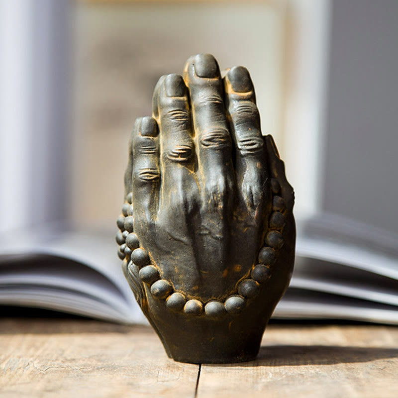 Buddha Stones fatte a mano Buddha mano Namaste polvere di ferro ruggine statua in resina decorazione