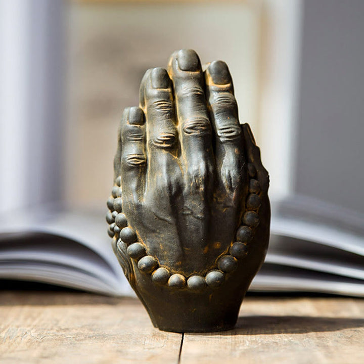 Buddha Stones fatte a mano Buddha mano Namaste polvere di ferro ruggine statua in resina decorazione