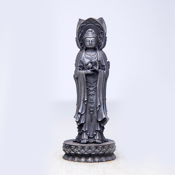 Buddha Stones Triangolare Kwan Yin Avalokitesvara Ferro Polvere Ruggine Resina Statua Ricchezza Decorazione Scrivania - Versione lucidata 16,5*5,6*5,6 cm - image 13