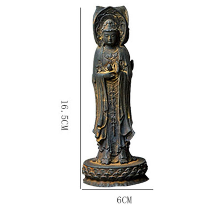 Buddha Stones Triangolare Kwan Yin Avalokitesvara Ferro Polvere Ruggine Resina Statua Ricchezza Decorazione Scrivania