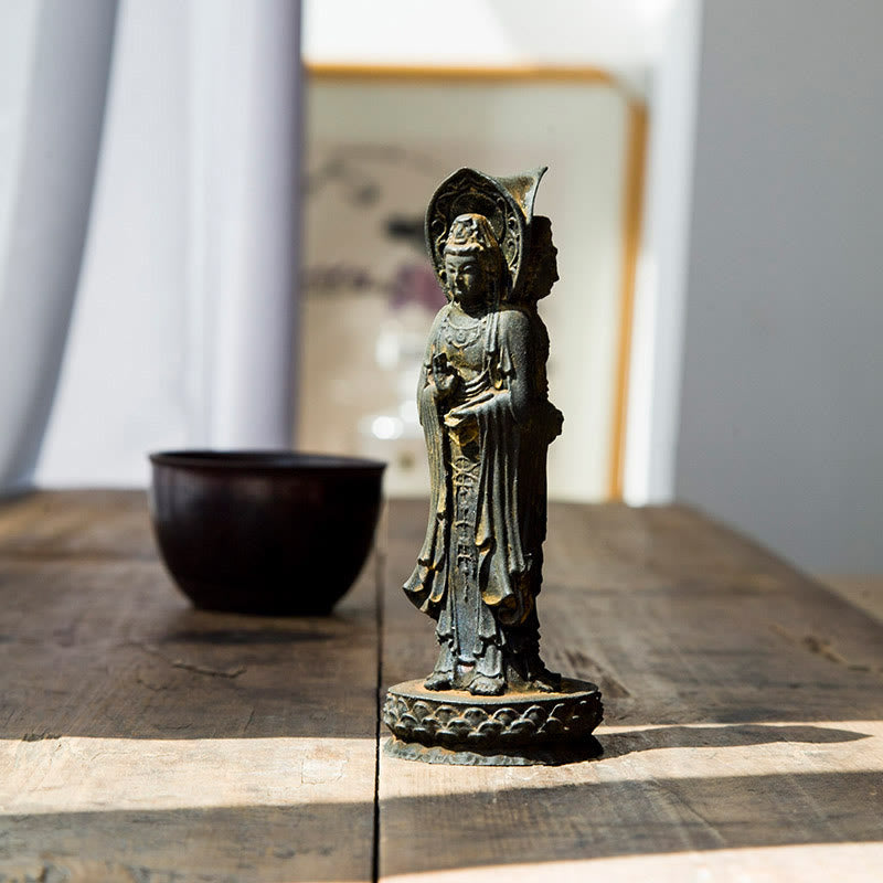 Buddha Stones Triangolare Kwan Yin Avalokitesvara Ferro Polvere Ruggine Resina Statua Ricchezza Decorazione Scrivania - Versione ruggine 16,5*6 cm - image 0