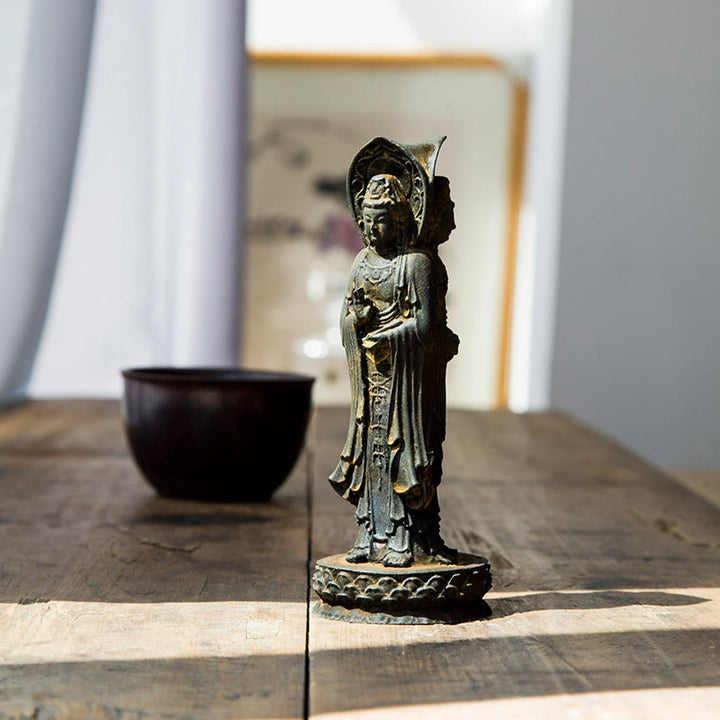 Buddha Stones Triangolare Kwan Yin Avalokitesvara Ferro Polvere Ruggine Resina Statua Ricchezza Decorazione Scrivania - Versione ruggine 16,5*6 cm - image 0