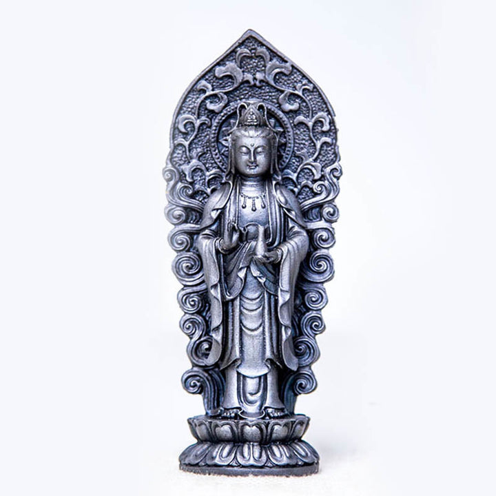Buddha Stones fatte a mano Amitabha Guanyin Avalokitesvara Mahasthamaprapta Polvere di ferro Ruggine Statua in resina colata Decorazione - Vaso di Buddha - Versione lucidata 18*7*4,7 cm - image 30