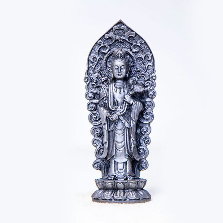 Buddha Stones fatte a mano Amitabha Guanyin Avalokitesvara Mahasthamaprapta Polvere di ferro Ruggine Statua in resina colata Decorazione - Manico Buddha Ruyi - Versione lucidata 18*7*4,7 cm - image 22