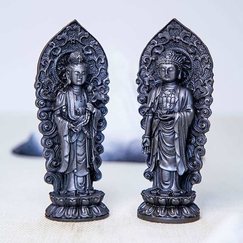 Buddha Stones fatte a mano Amitabha Guanyin Avalokitesvara Mahasthamaprapta Polvere di ferro Ruggine Statua in resina colata Decorazione