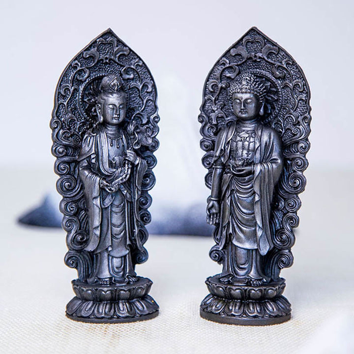 Buddha Stones fatte a mano Amitabha Guanyin Avalokitesvara Mahasthamaprapta Polvere di ferro Ruggine Statua in resina colata Decorazione