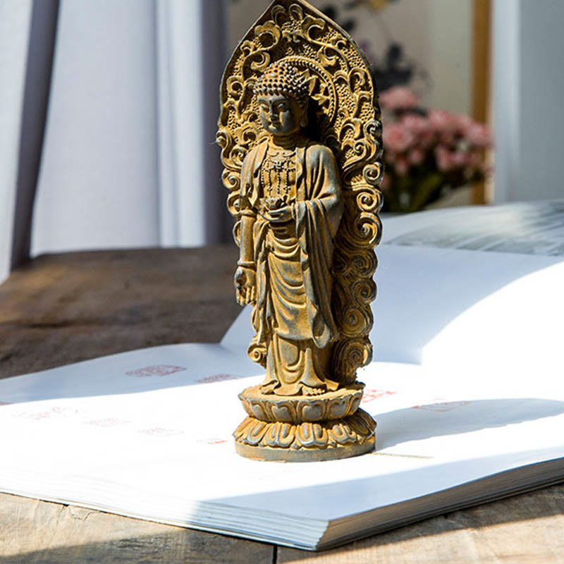 Buddha Stones fatte a mano Amitabha Guanyin Avalokitesvara Mahasthamaprapta Polvere di ferro Ruggine Statua in resina colata Decorazione - image 12